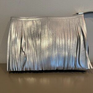 Metallic Fringe Hand Bag with Zip Closure